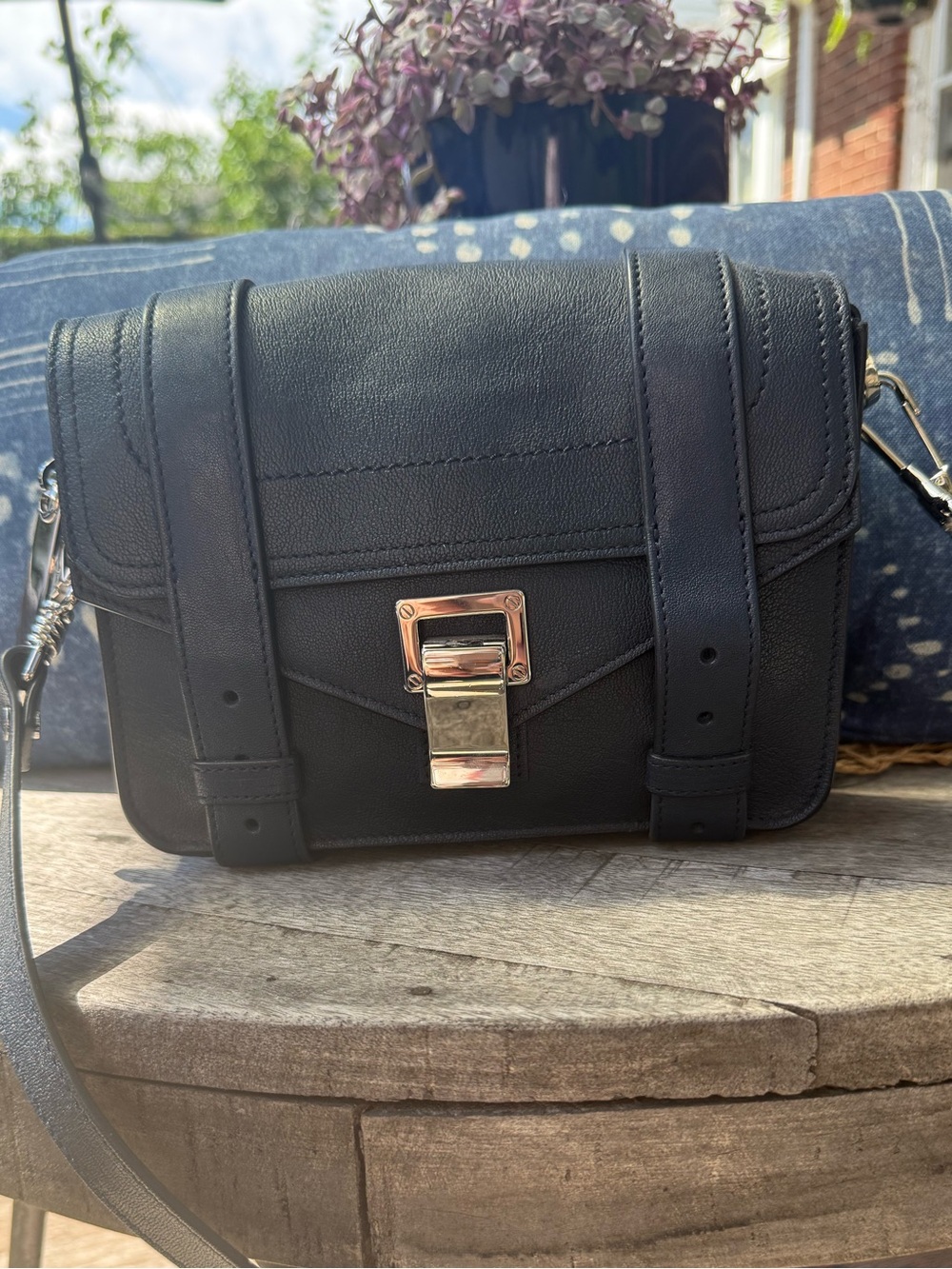 Proenza Schouler PS1 mini Navy leather Crossbody Bag with Silver Hardware